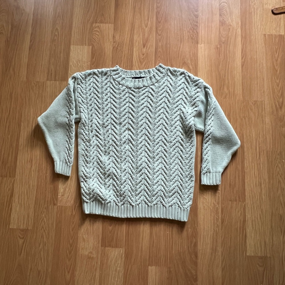 Wainscott Ireland 100% Cotton Chunky Cable Knit Chevron Sweater Mint Green Small